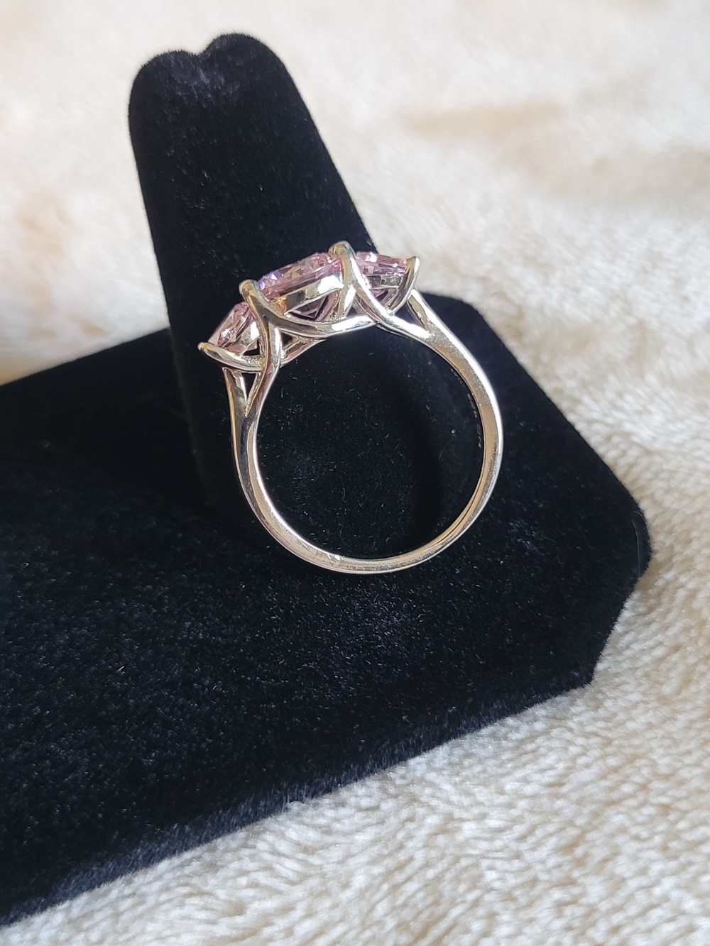 Three-Stone Pink Cubic Zirconia Ring - Women Jewelry - Picture 4 of 5